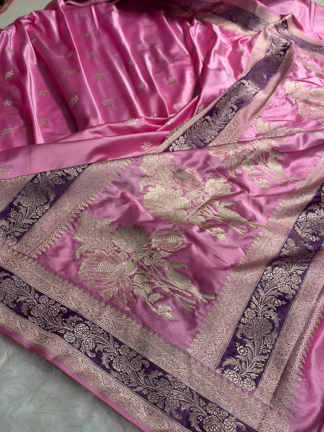 Blush Petals — Mashru Silk Banarasi Saree in Baby Pink