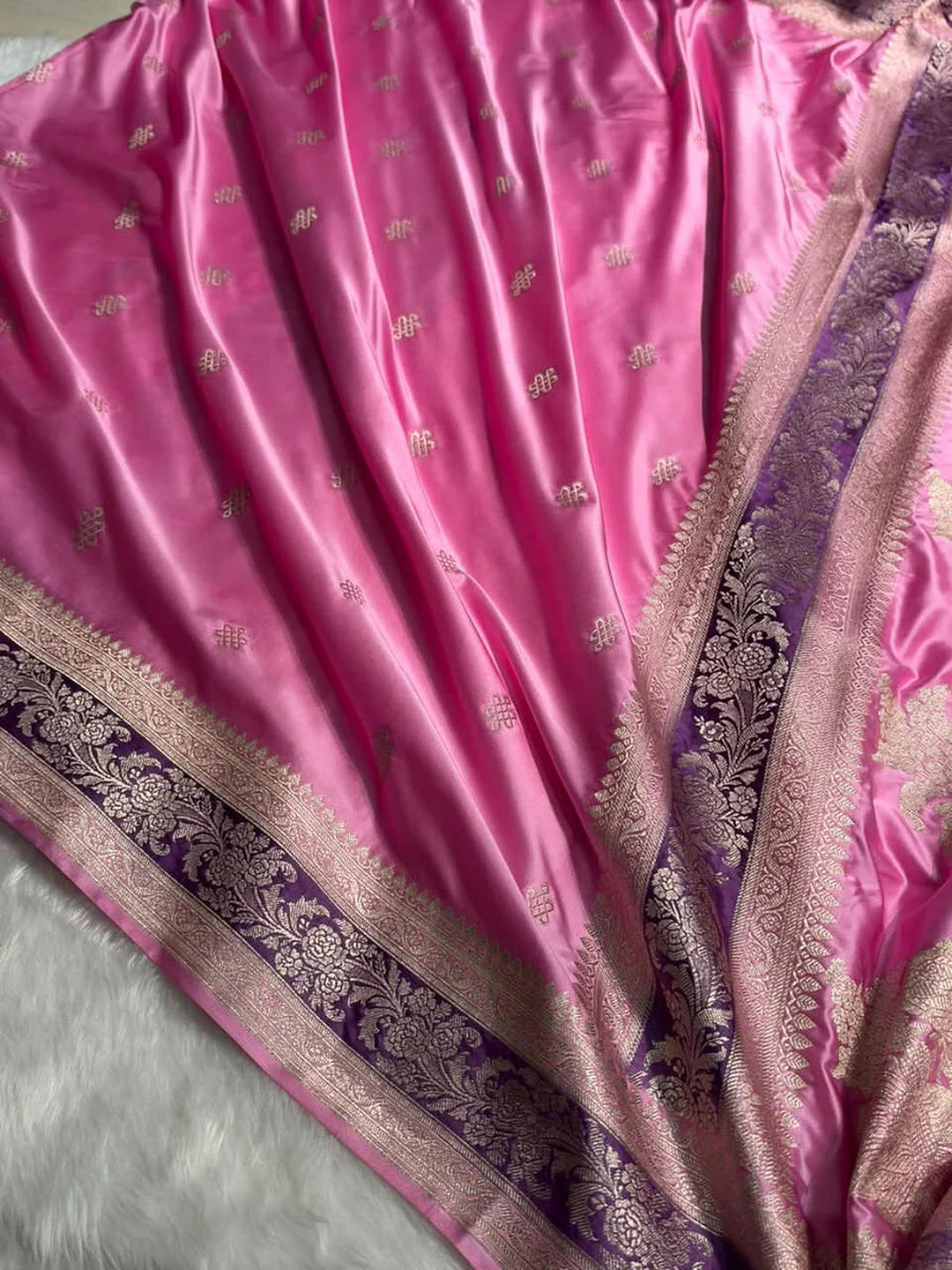 Blush Petals — Mashru Silk Banarasi Saree in Baby Pink