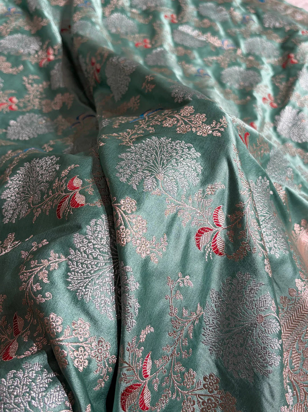 Silver Garden — Mashru Silk Banarasi Saree in Sage Green