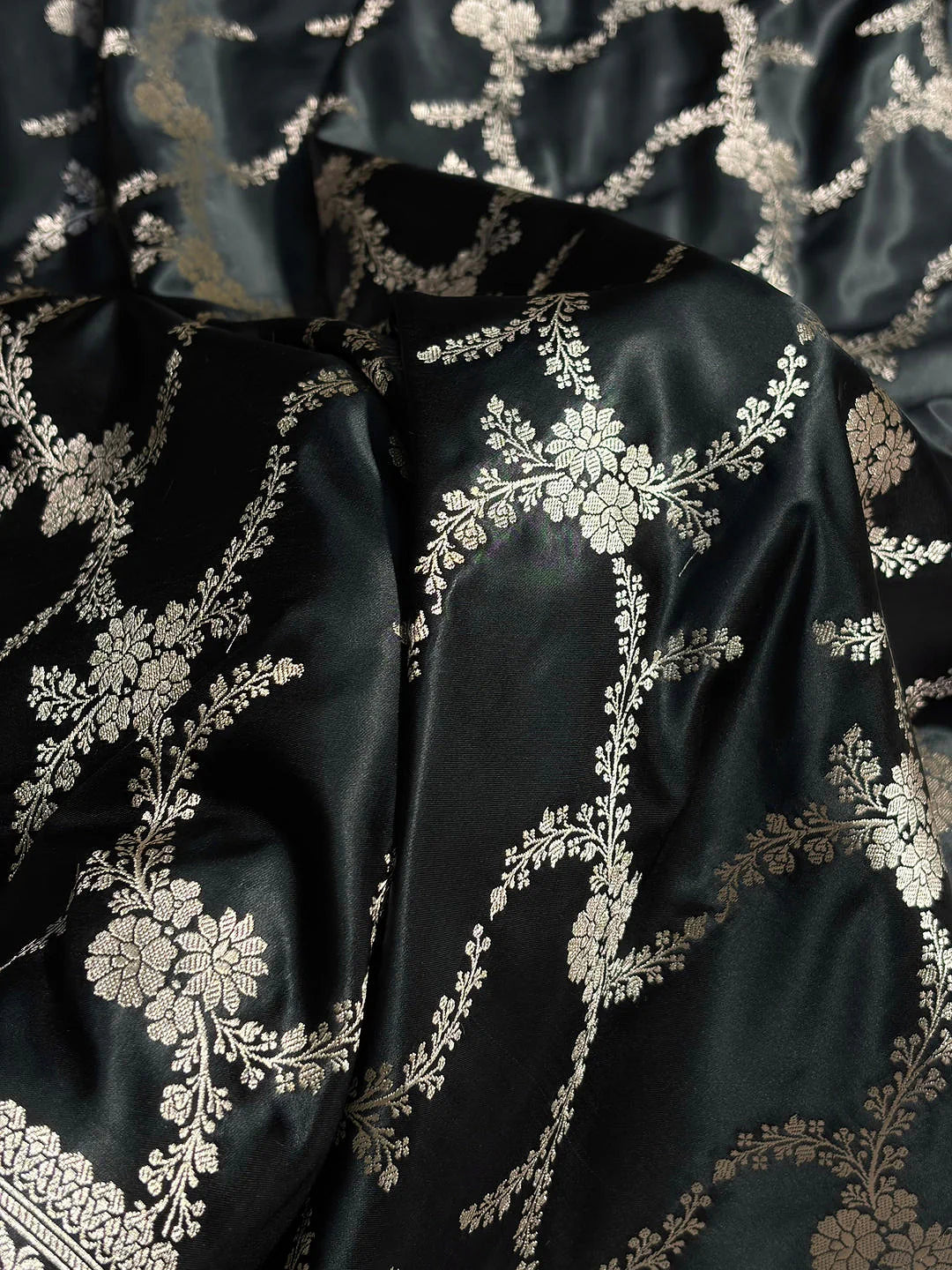 Moonlit Garden — Mashru Silk Banarasi Saree in Black