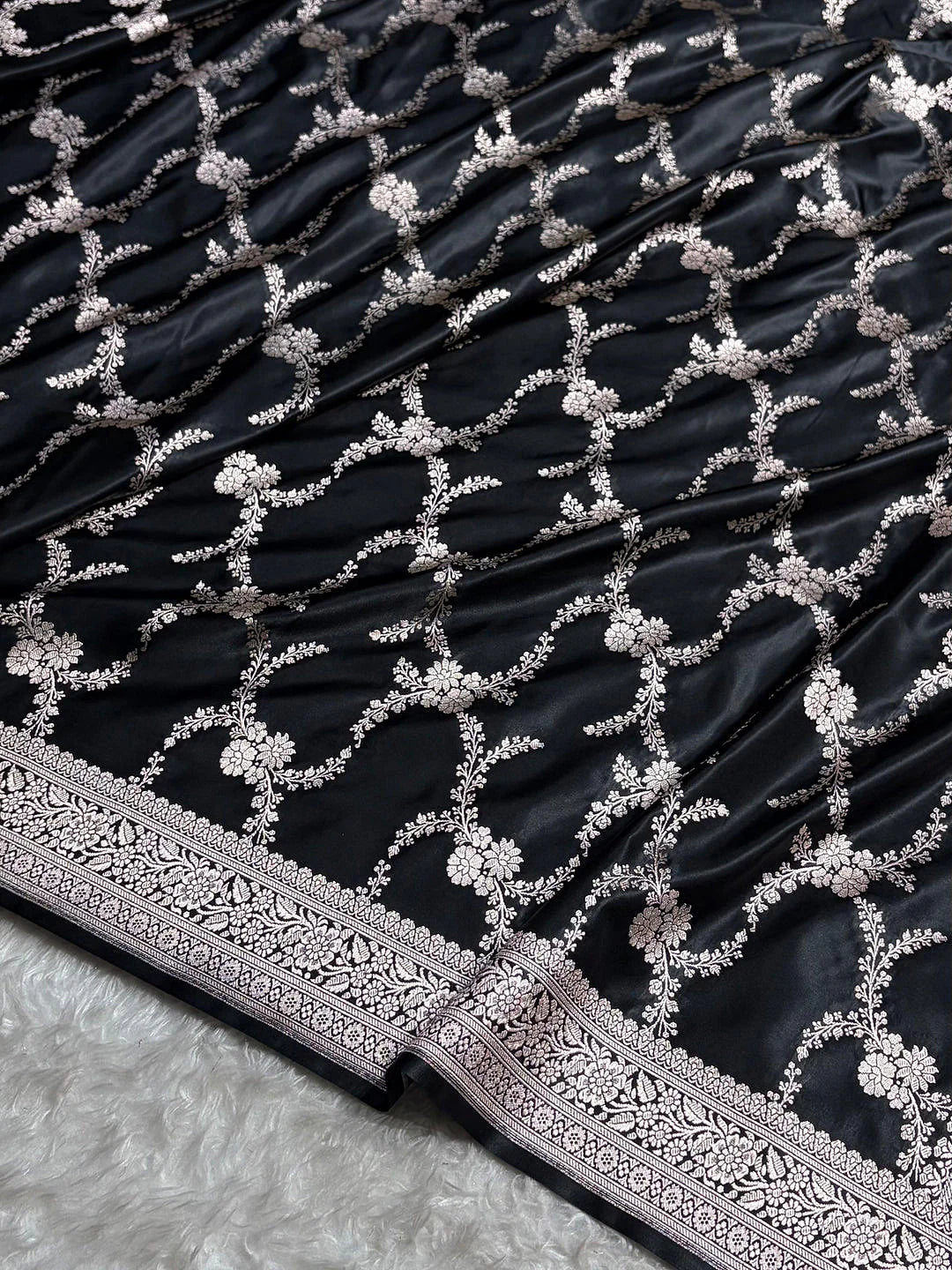 Moonlit Garden — Mashru Silk Banarasi Saree in Black