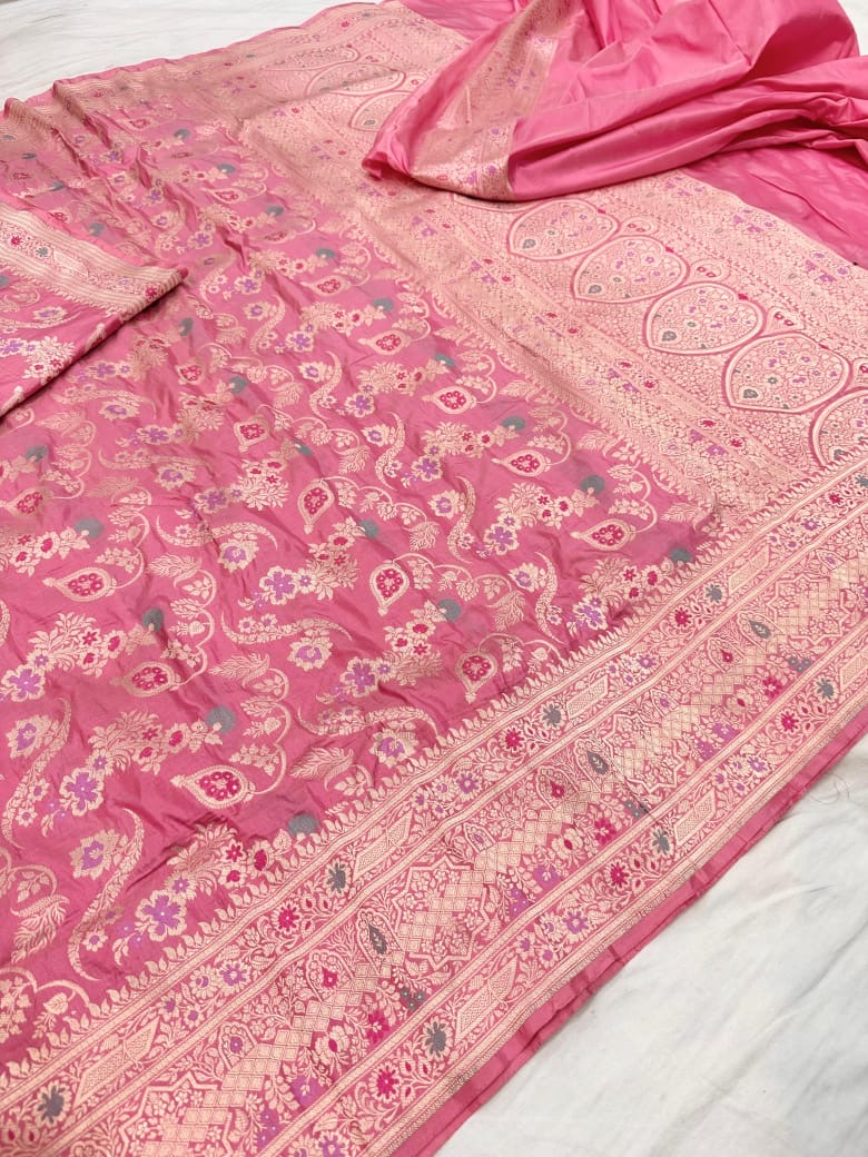 Pure Katan Silk Tilfi Minakari Banarasi Saree – Big Buta Motifs & Heavy Pallu