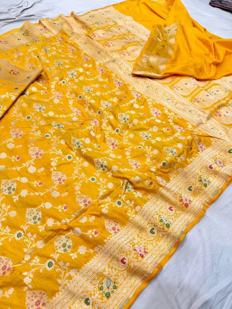 Pure Katan Silk Tilfi Minakari Banarasi Saree – Big Buta Motifs & Heavy Pallu