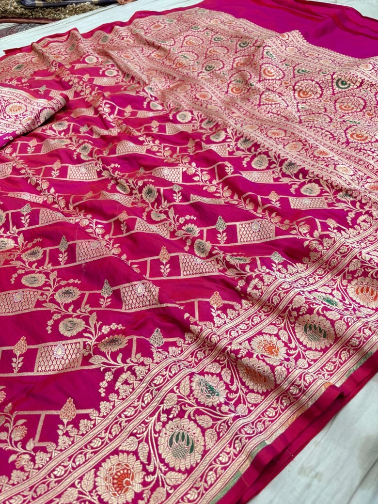 Pure Katan Silk Tilfi Minakari Banarasi Saree – Big Buta Motifs & Heavy Pallu