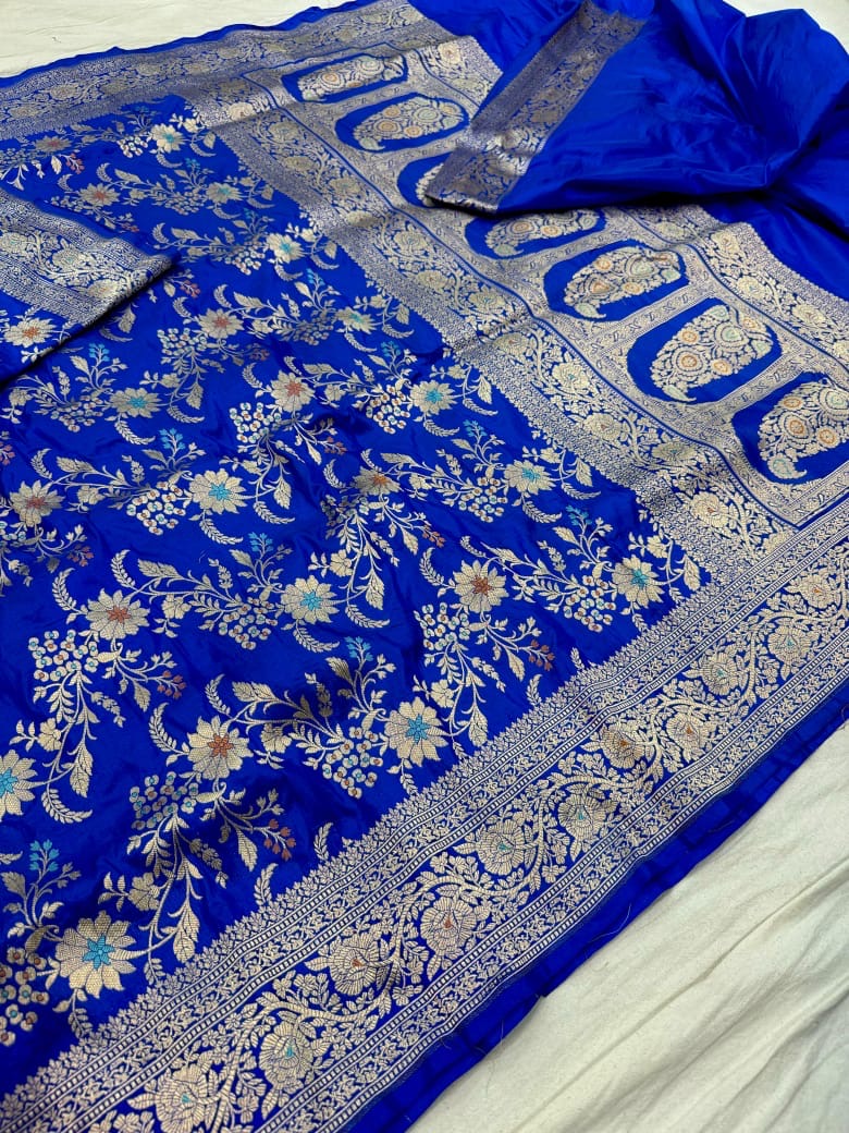 Pure Katan Silk Tilfi Minakari Banarasi Saree – Big Buta Motifs & Heavy Pallu