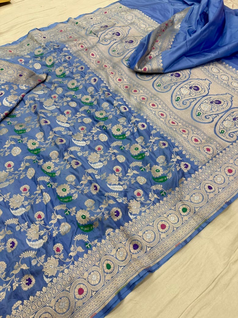 Pure Katan Silk Tilfi Minakari Banarasi Saree – Big Buta Motifs & Heavy Pallu