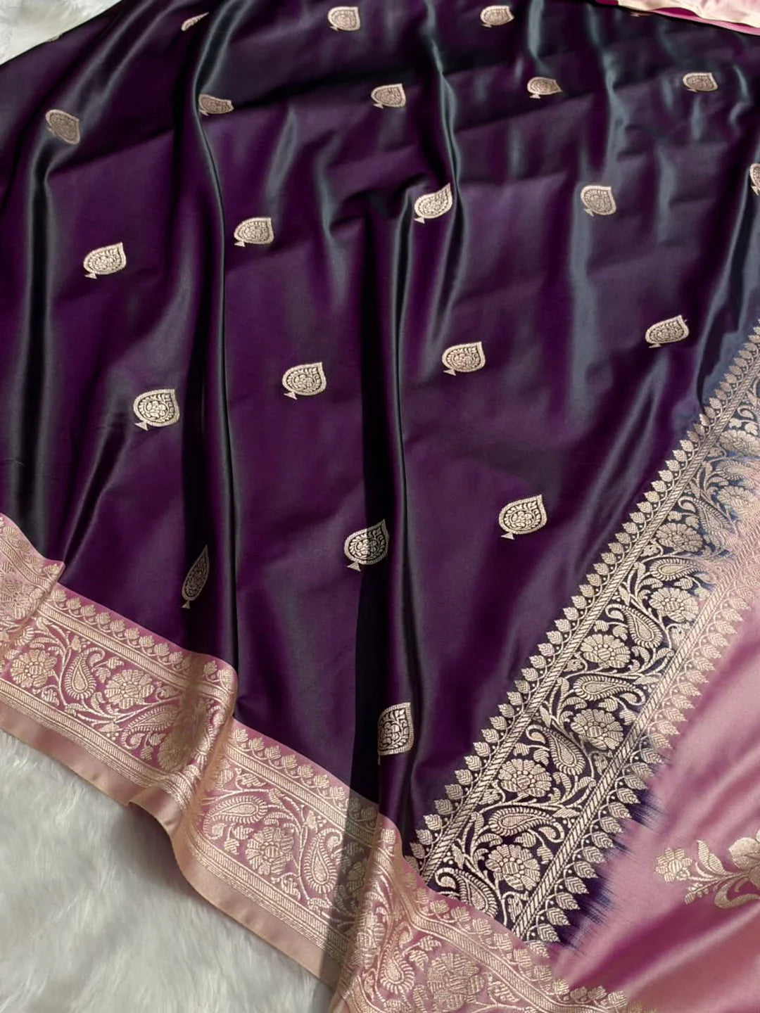 Rosewood Romance — Mashru Silk Banarasi Saree in Dark Wine