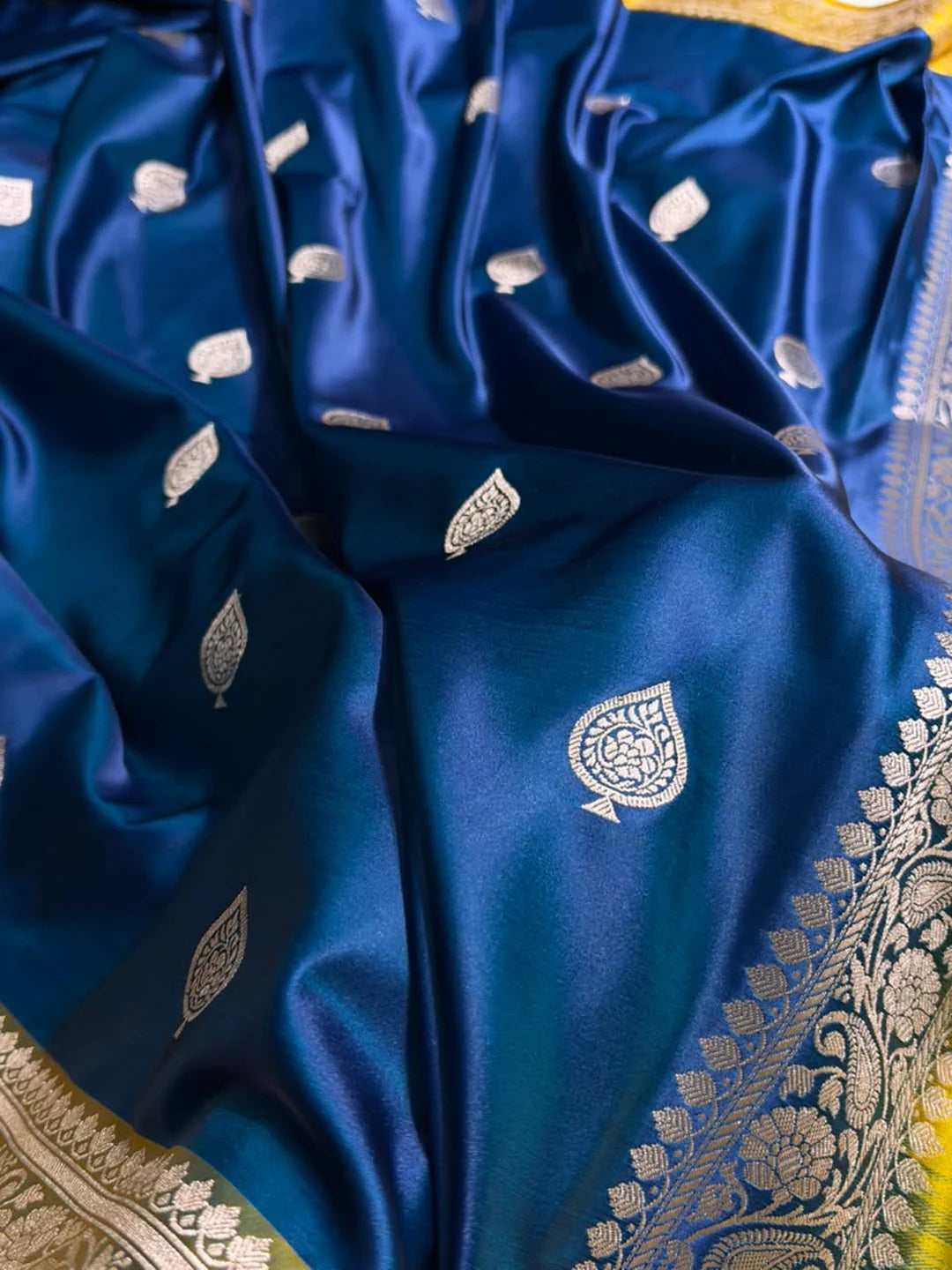 Sapphire Marigold — Mashru Silk Banarasi Saree in Navy Blue