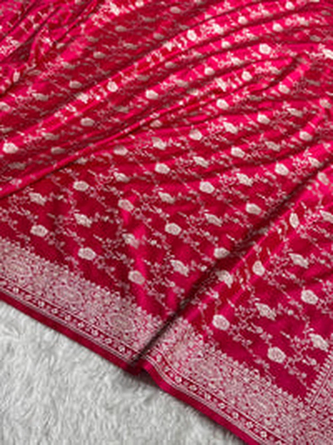 Ruby Garden — Mashru Silk Banarasi Saree in Rani Pink