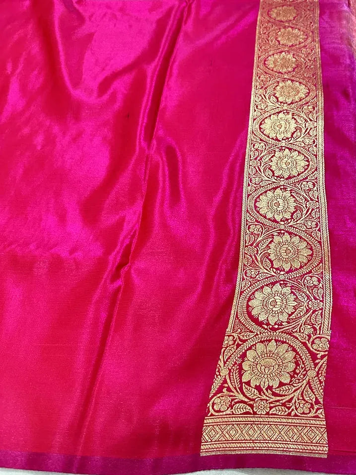Satin Silk Banarasi Saree in Rani Pink | Katan Banaras