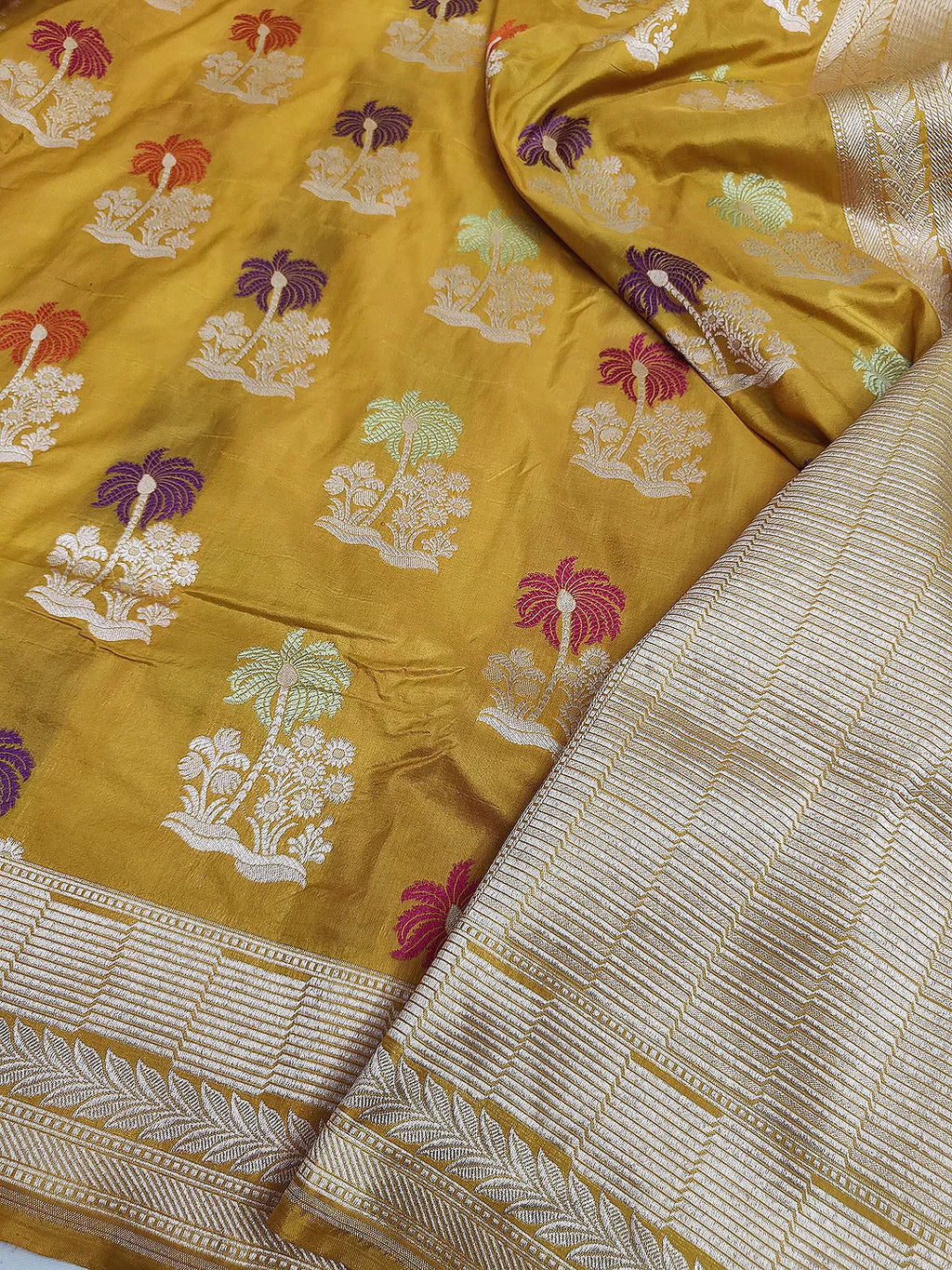 Pure Katan Silk Banarasi Saree | Intricate Minakari Uppada Weave | Mustard Yellow