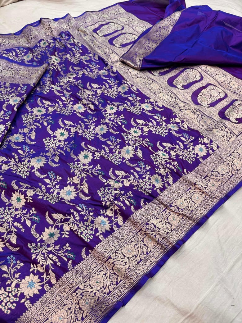 Pure Katan Silk Tilfi Minakari Banarasi Saree – Big Buta Motifs & Heavy Pallu