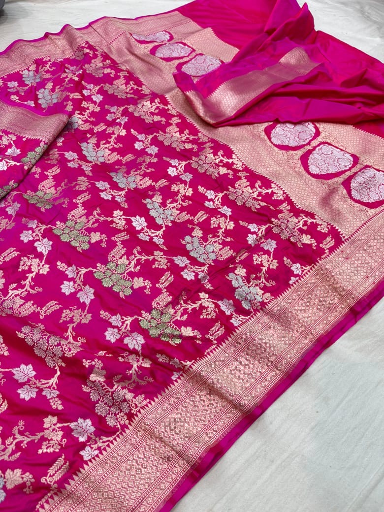 Pure Katan Silk Tilfi Minakari Banarasi Saree – Big Buta Motifs & Heavy Pallu