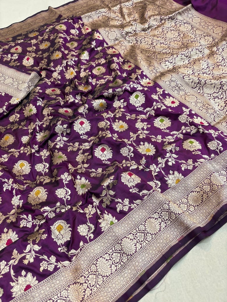 Pure Katan Silk Tilfi Minakari Banarasi Saree – Big Buta Motifs & Heavy Pallu