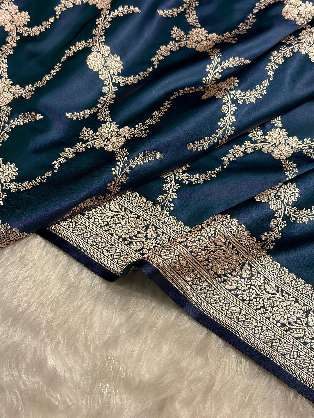 Silver Botanica — Mashru Silk Banarasi Saree in Dark Rama Green