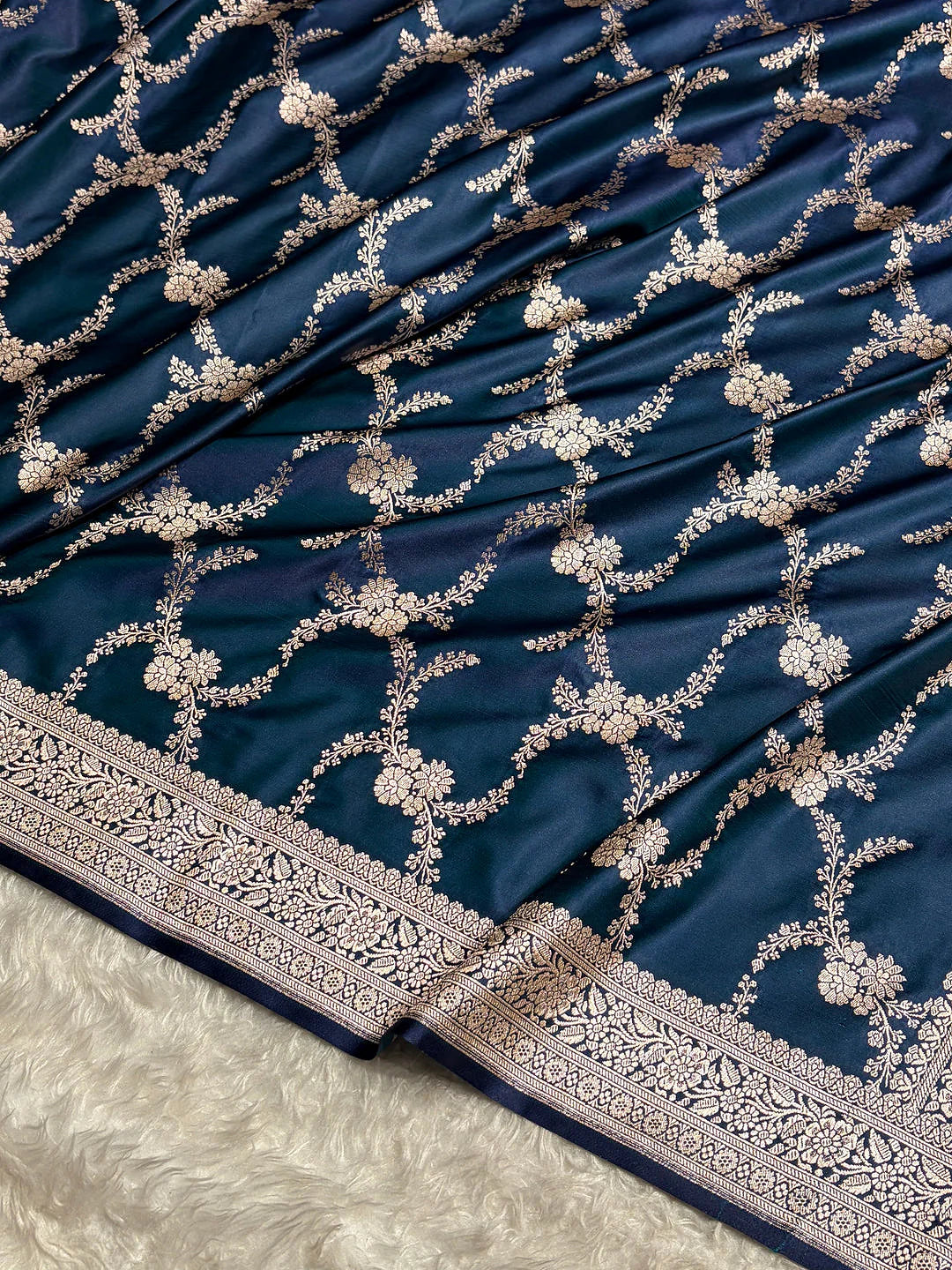 Silver Botanica — Mashru Silk Banarasi Saree in Dark Rama Green
