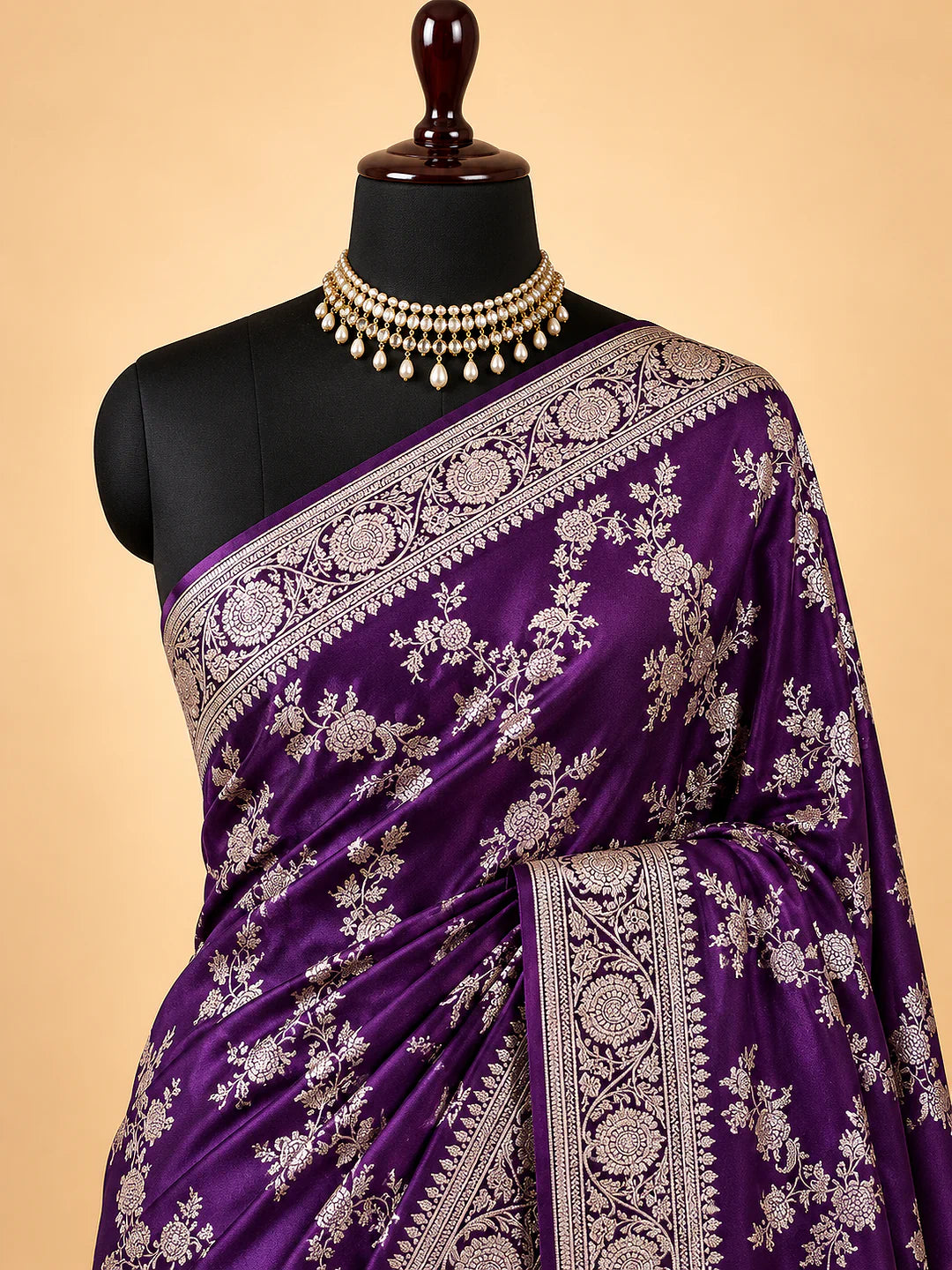 Violet Florals — Mashru Silk Banarasi Saree in Purple