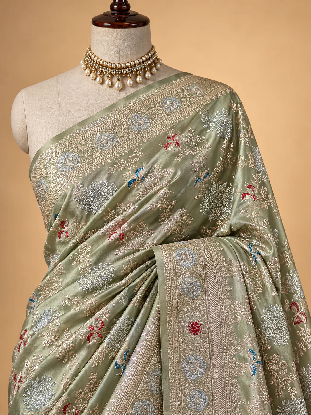 Ivory Bloom — Mashru Silk Banarasi Saree in Ivory