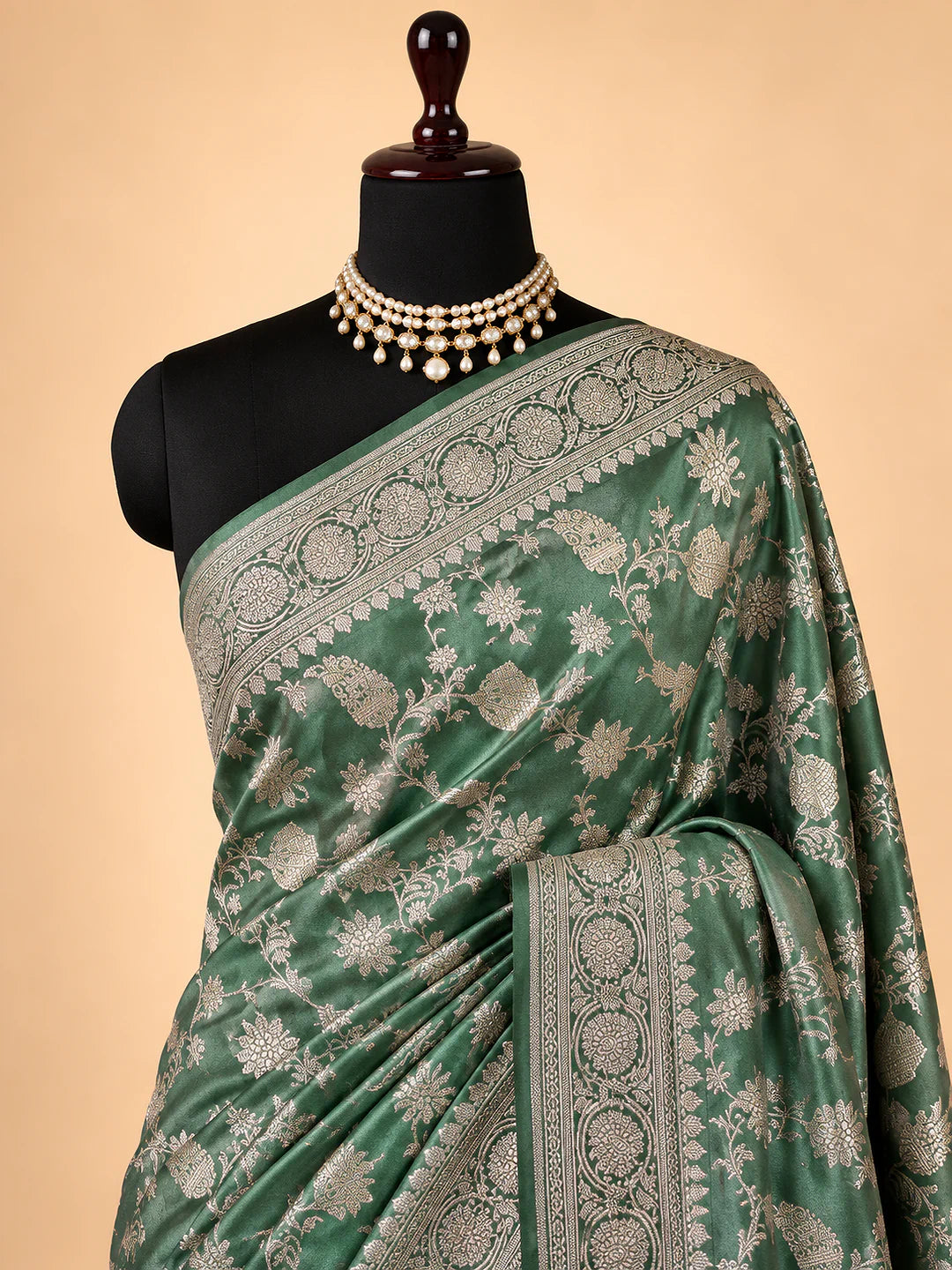 Silver Tide — Mashru Silk Banarasi Saree in Sea Green