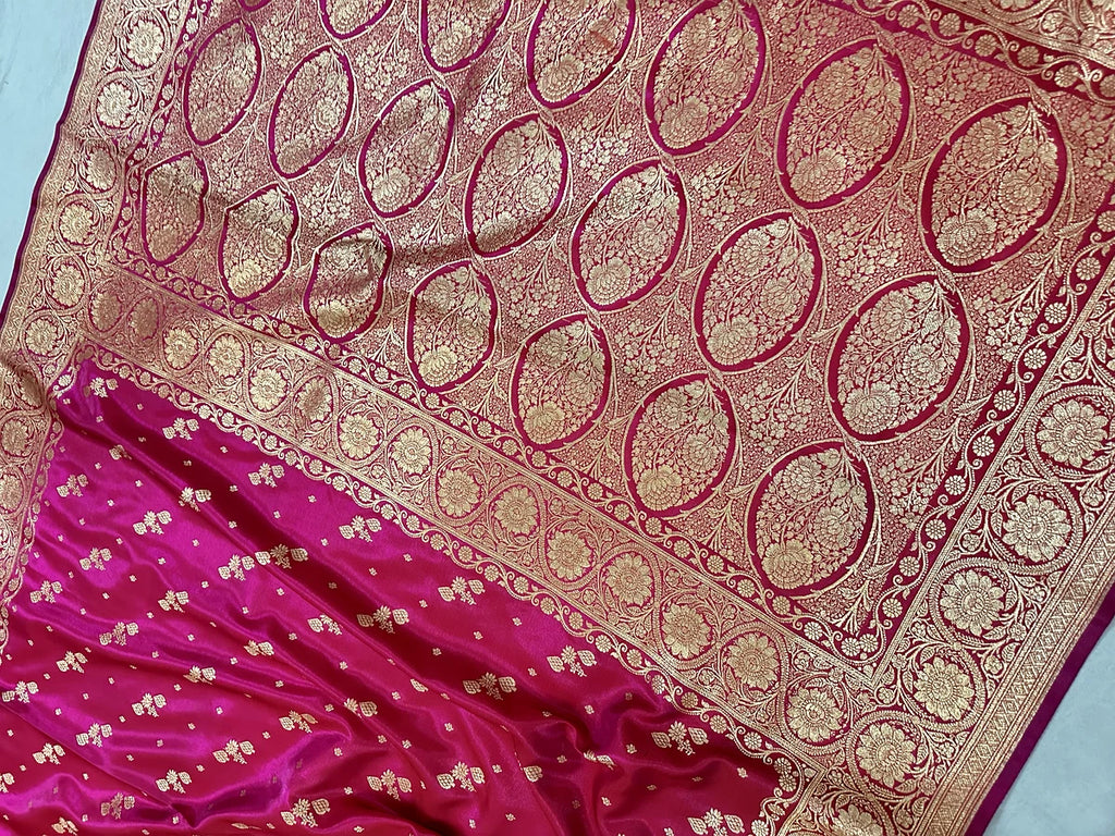 Pink 2 - Pure Katan Satin Silk Banarasi Saree in Rani Pink | Katan Banaras