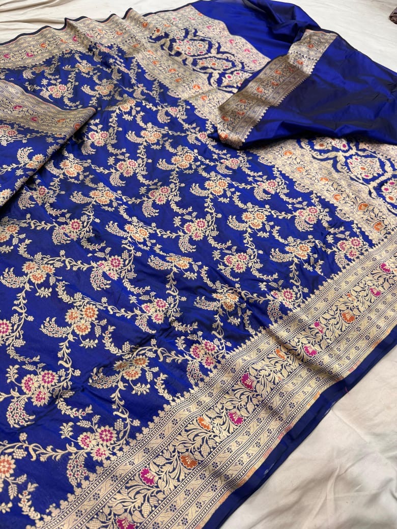 Pure Katan Silk Tilfi Minakari Banarasi Saree – Big Buta Motifs & Heavy Pallu