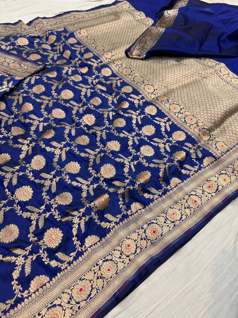 Pure Katan Silk Tilfi Minakari Banarasi Saree – Big Buta Motifs & Heavy Pallu