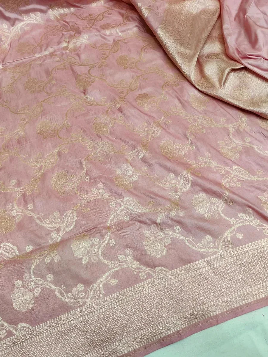 Pure Katan Silk Banarasi Saree with Floral Jaal Zari Weaving