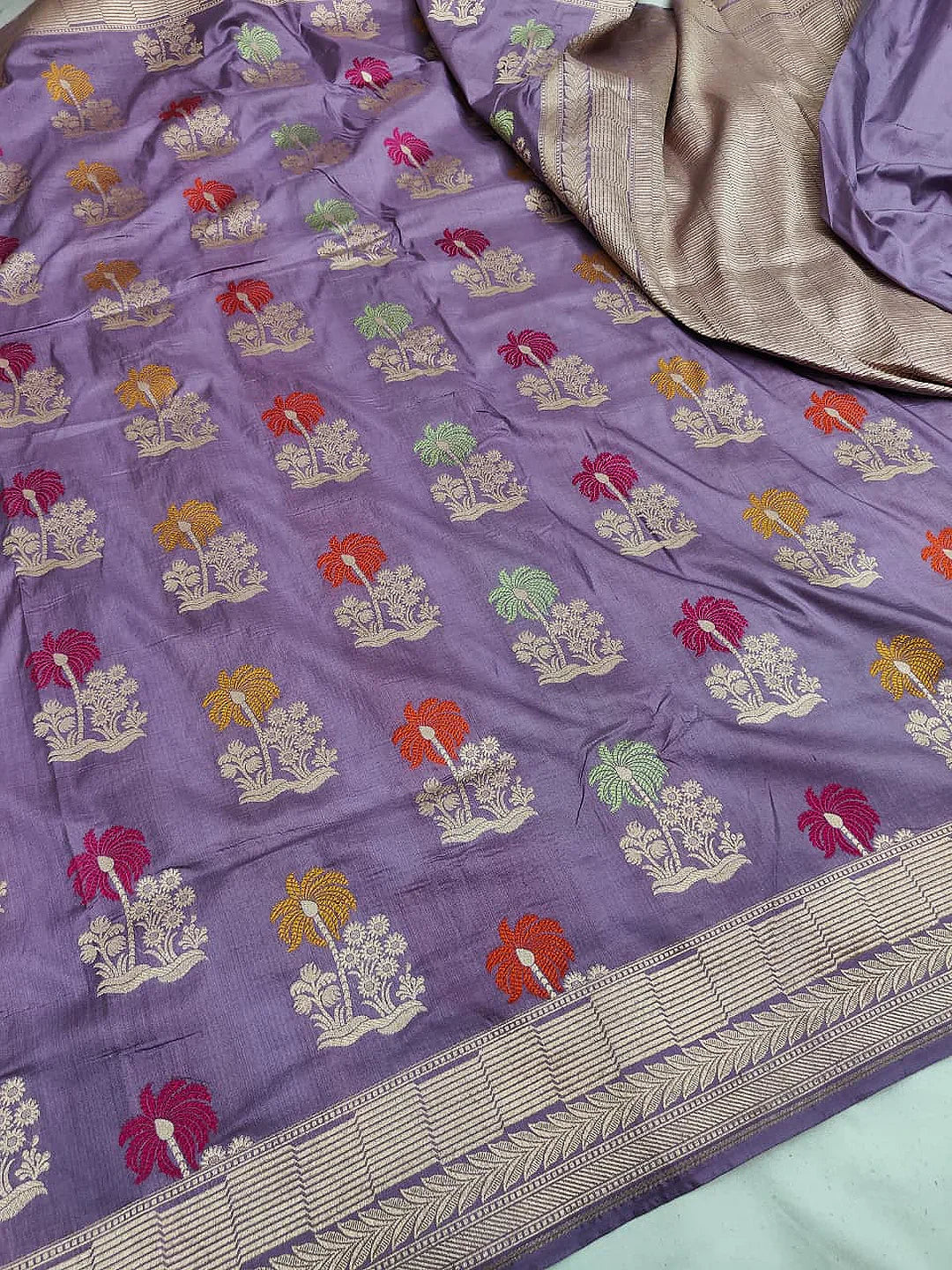 Pure Katan Silk Banarasi Saree | Intricate Minakari Uppada Weave | Lavender Purple