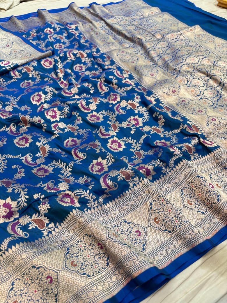 Pure Katan Silk Tilfi Minakari Banarasi Saree – Big Buta Motifs & Heavy Pallu