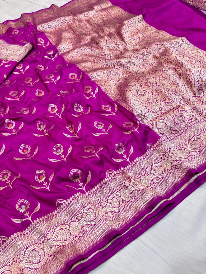 Pure Katan Silk Tilfi Minakari Banarasi Saree – Big Buta Motifs & Heavy Pallu