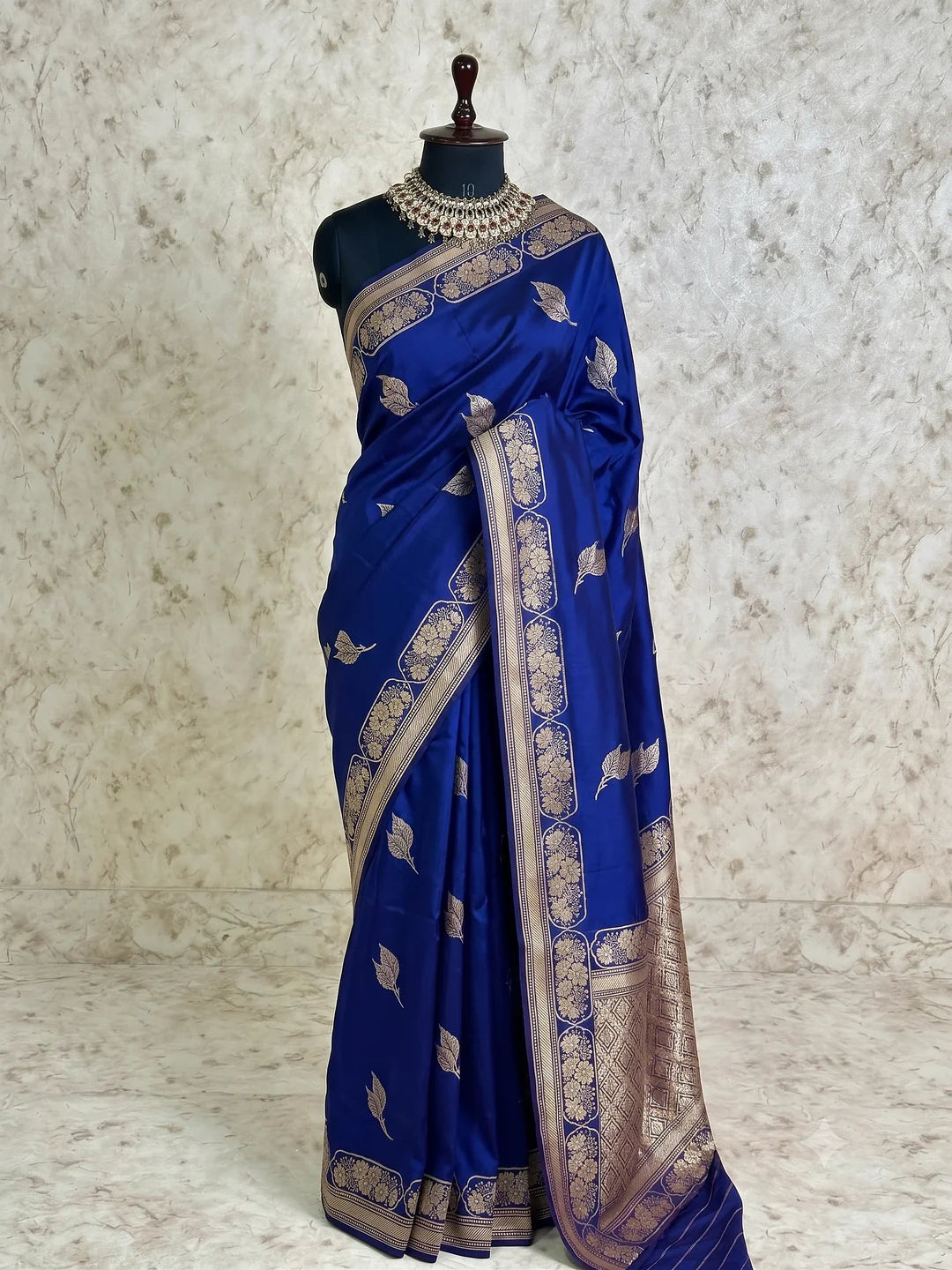 Royal Blue Pure Katan Silk Kadhwa Buta Handloom Banarasi Saree with Sona Rupa Zari