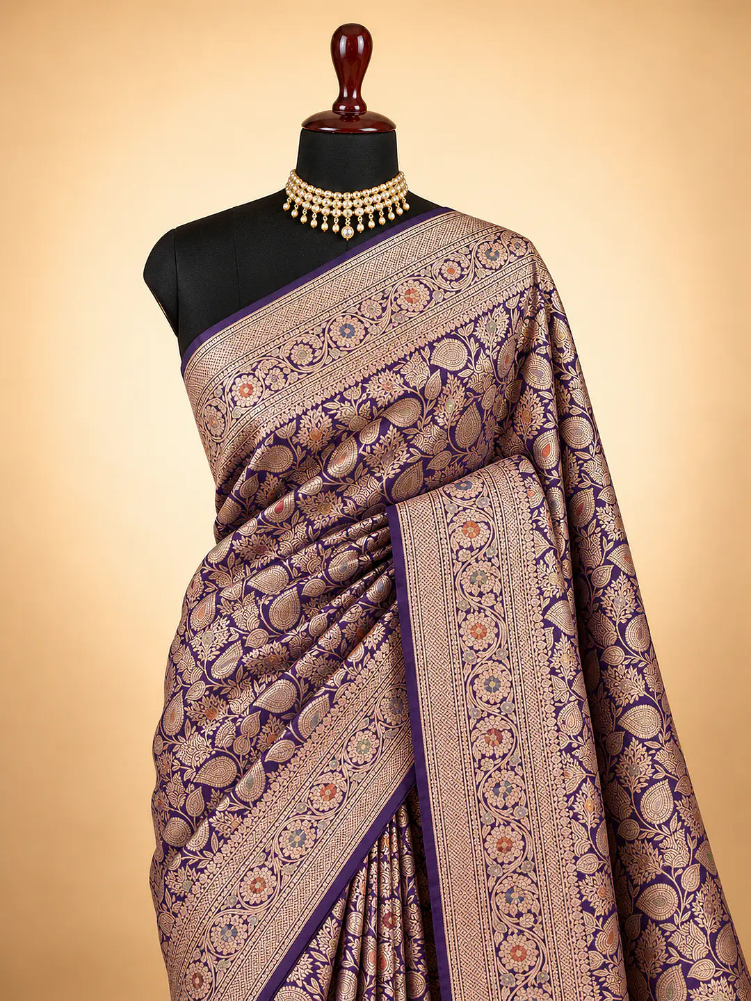 Violet Vine Tapestry — Pure Katan Silk Brocade Tilfi Meena Alowar Saree in Deep Purple