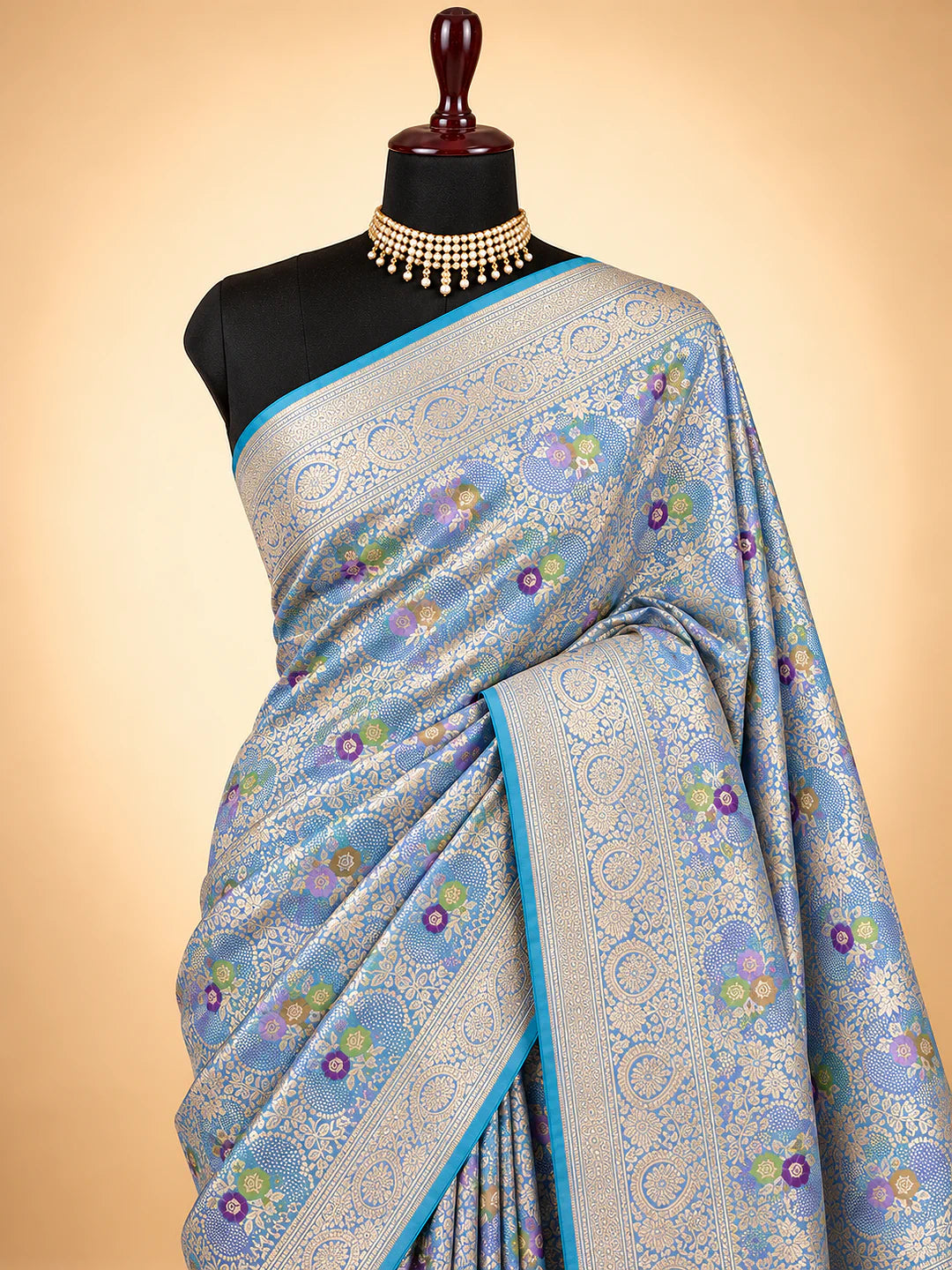 Powder Blue — Pure Katan Silk Brocade Tilfi Meena Alowar Banarasi Saree