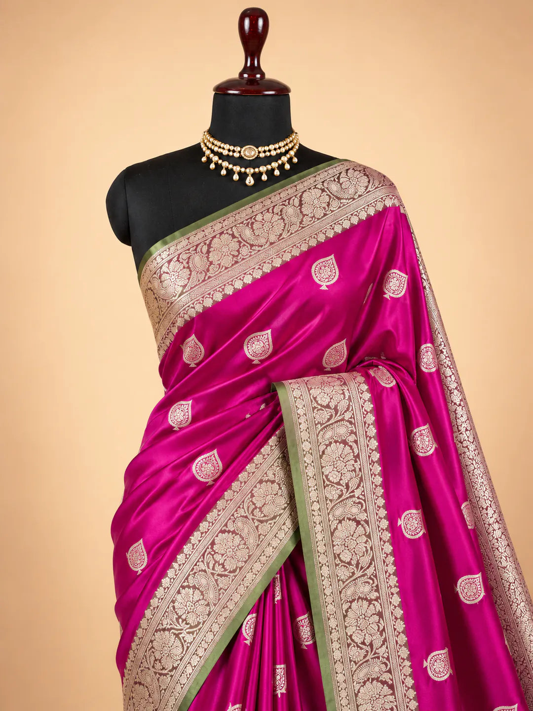 Ruby Bloom — Mashru Silk Banarasi Saree in Rani Pink