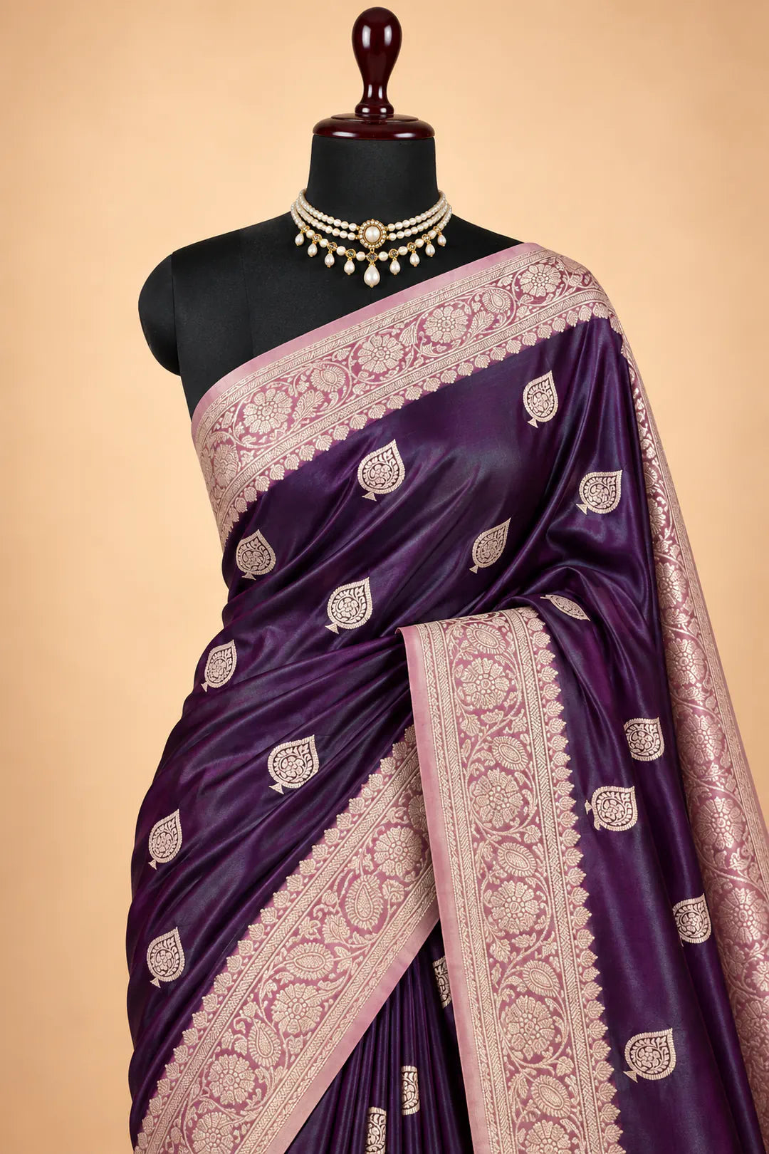 Rosewood Romance — Mashru Silk Banarasi Saree in Dark Wine