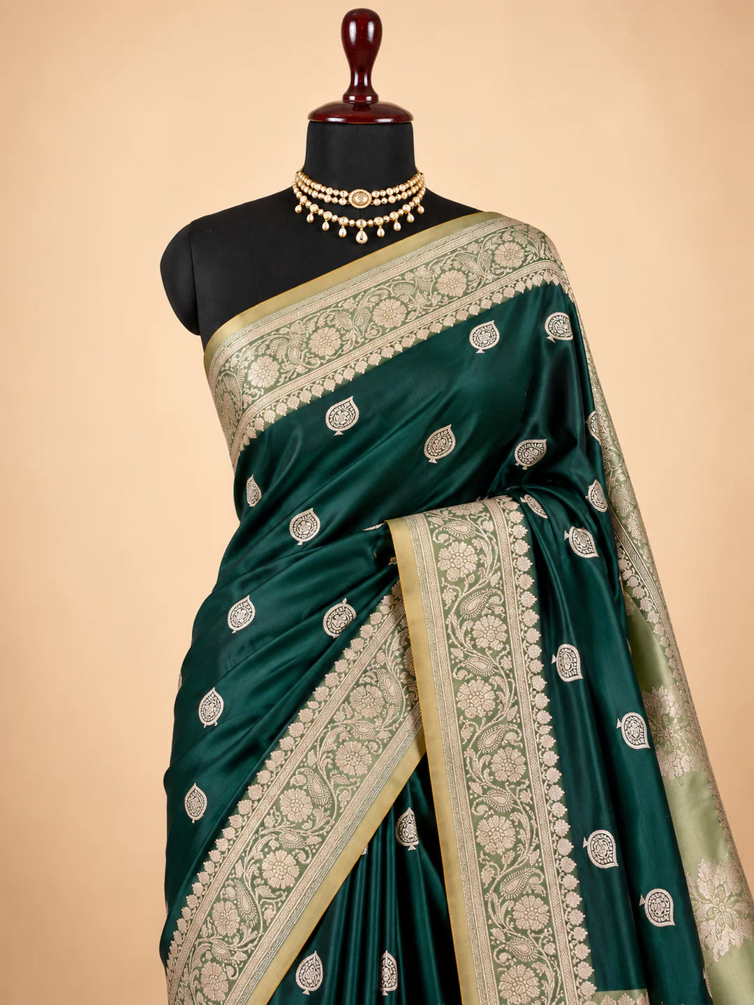 Olive Reverie — Mashru Silk Banarasi Saree in Dark Rama Green