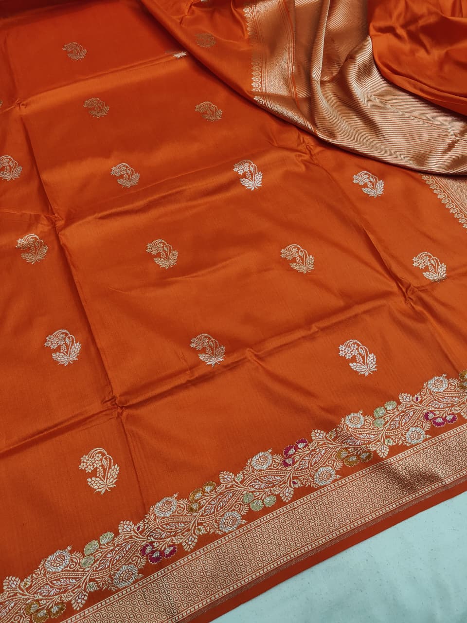 Orange Pure Katan Silk Kadhwa Buta Banarasi Saree | Sona Rupa Zari with Tilfi Minakari | Katan Banaras
