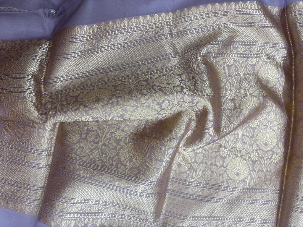 Handwoven Pure Kora Silk Banarasi Saree with Sona Rupa zari - Lavender