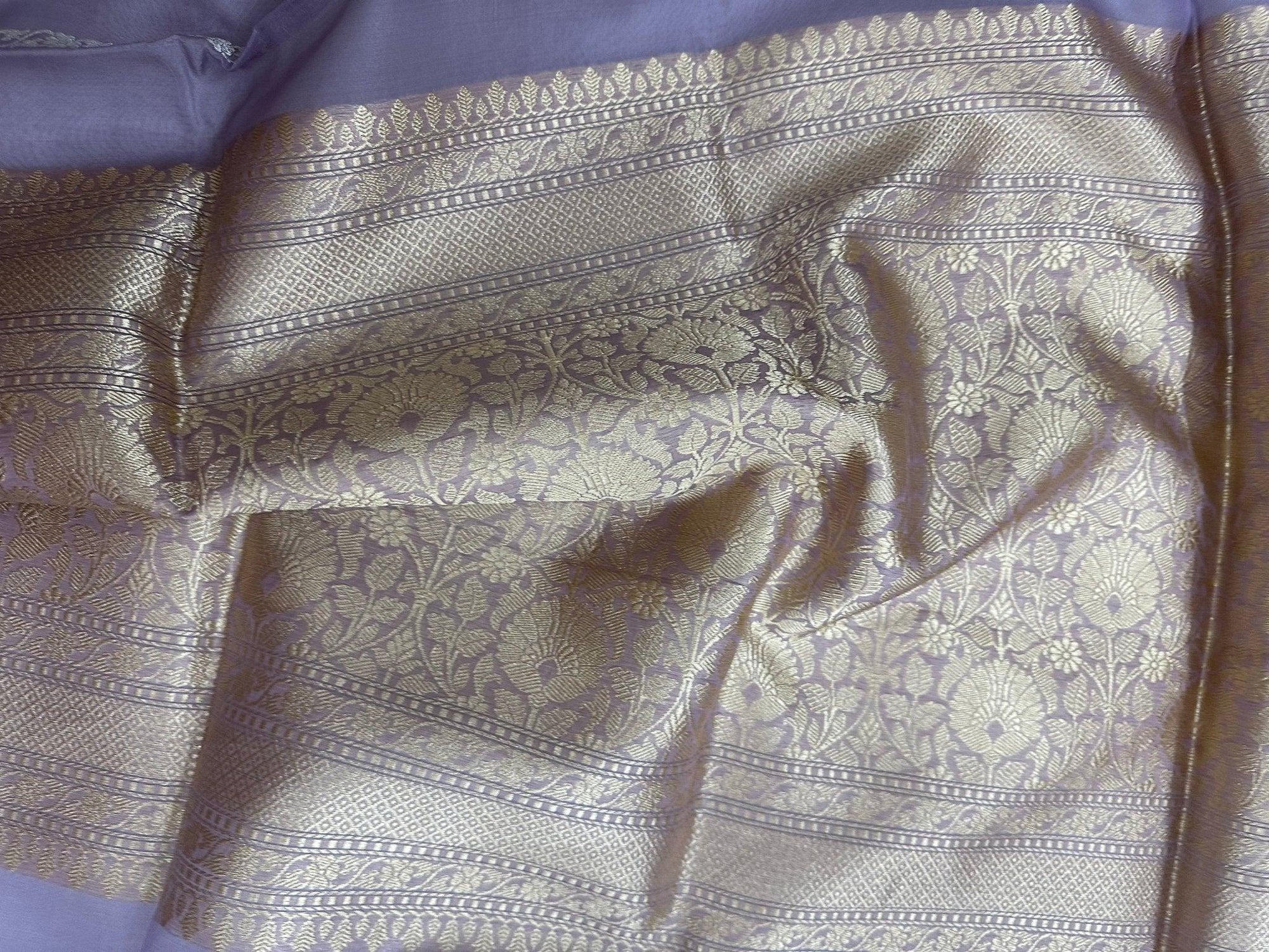 Handwoven Pure Kora Silk Banarasi Saree with Sona Rupa zari - Lavender