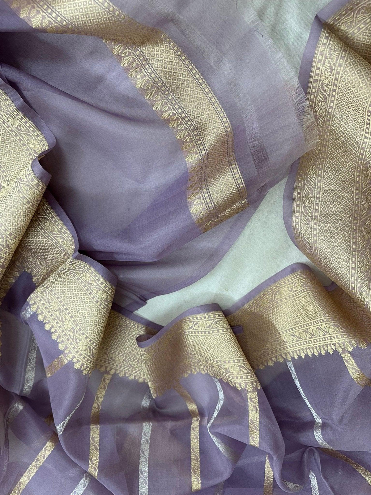 Handwoven Pure Kora Silk Banarasi Saree with Sona Rupa zari - Lavender