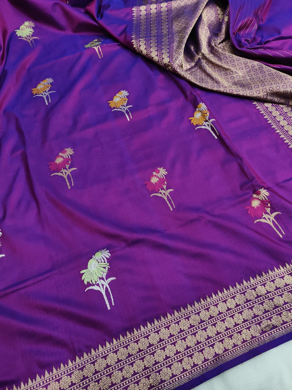 Pure Katan Silk Kadhwa Buta Banarasi Saree in Purple – Sona Rupa Zari with Tilfi Minakari