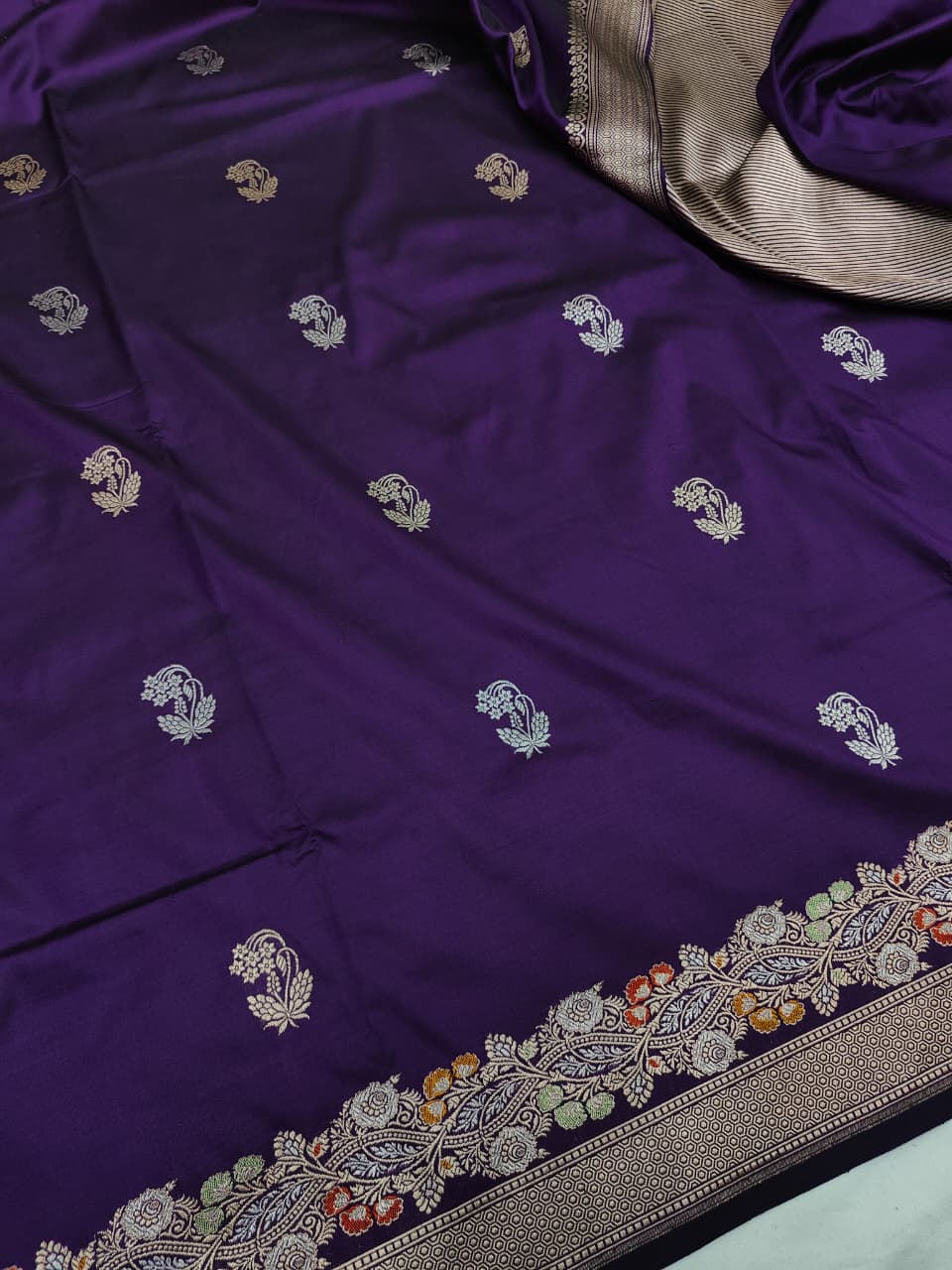 Pure Katan Silk Kadhwa Buta Banarasi Saree | Sona Rupa Zari & Tilfi Minakari | Purple