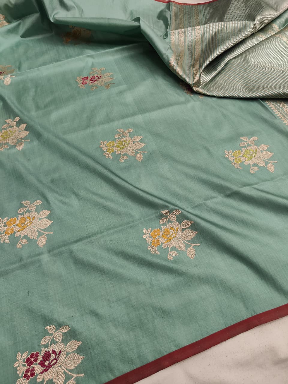 Pure Katan Silk Kadhwa Buta Banarasi Saree in Sea Green – Sona Rupa Zari with Tilfi Minakari