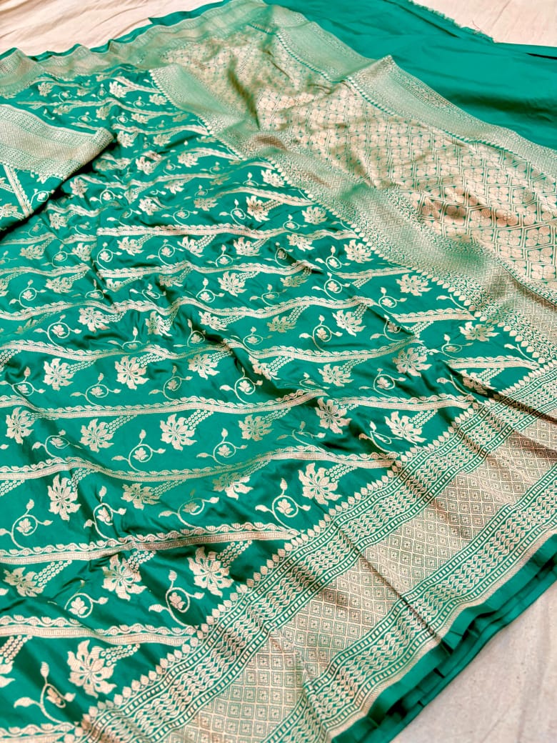 Pure Katan Silk Banarasi Saree with Jaal Work