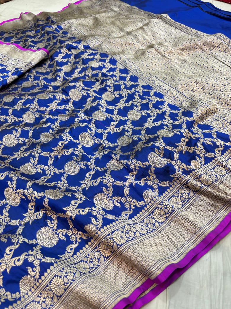Pure Katan Silk Banarasi Saree with Jaal Work
