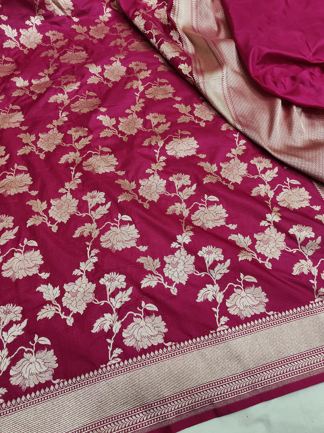 Rani Pink Pure Katan Silk Banarasi Saree in | Katan Banaras