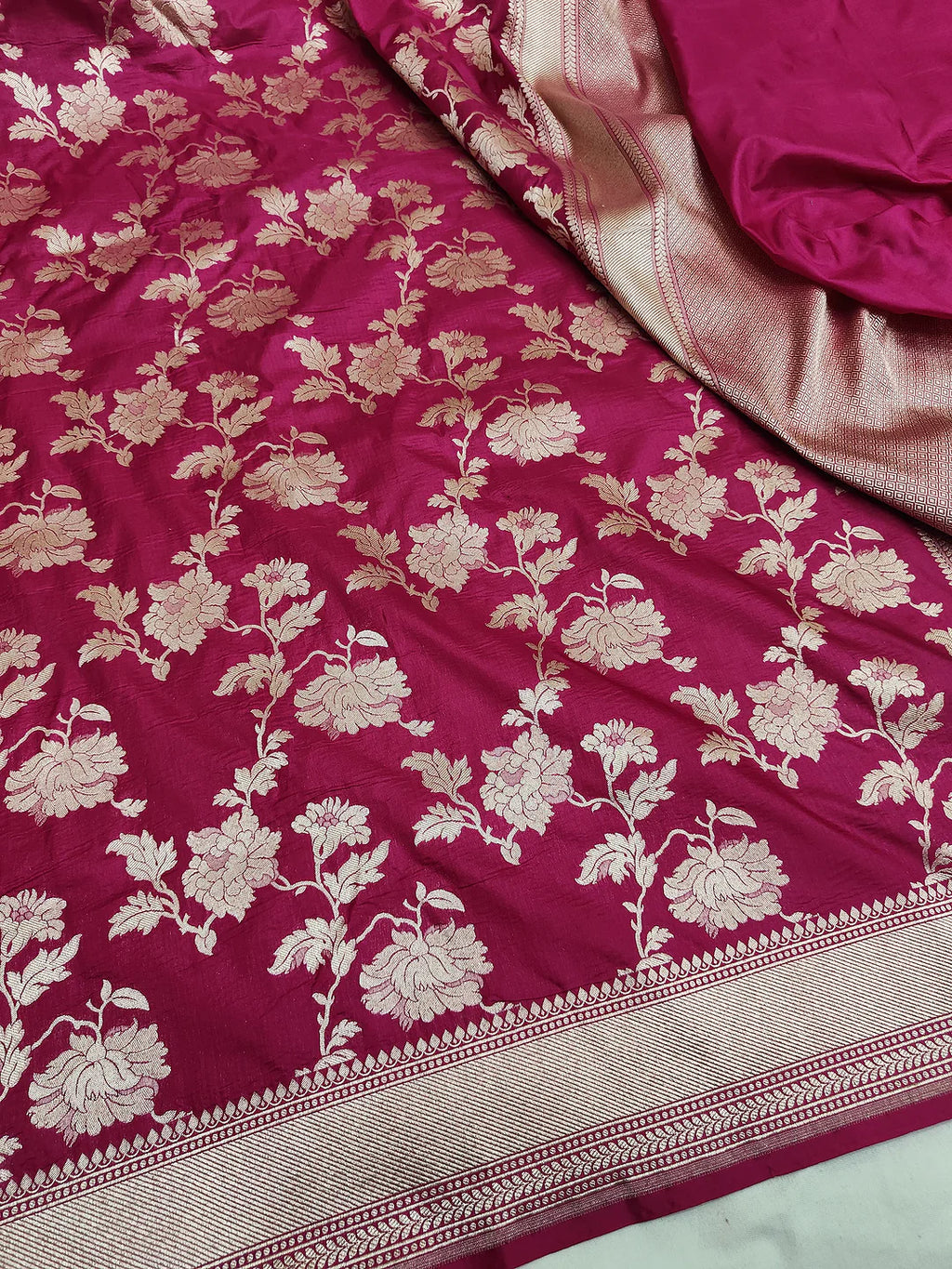 Rani Pink Pure Katan Silk Banarasi Saree in | Katan Banaras