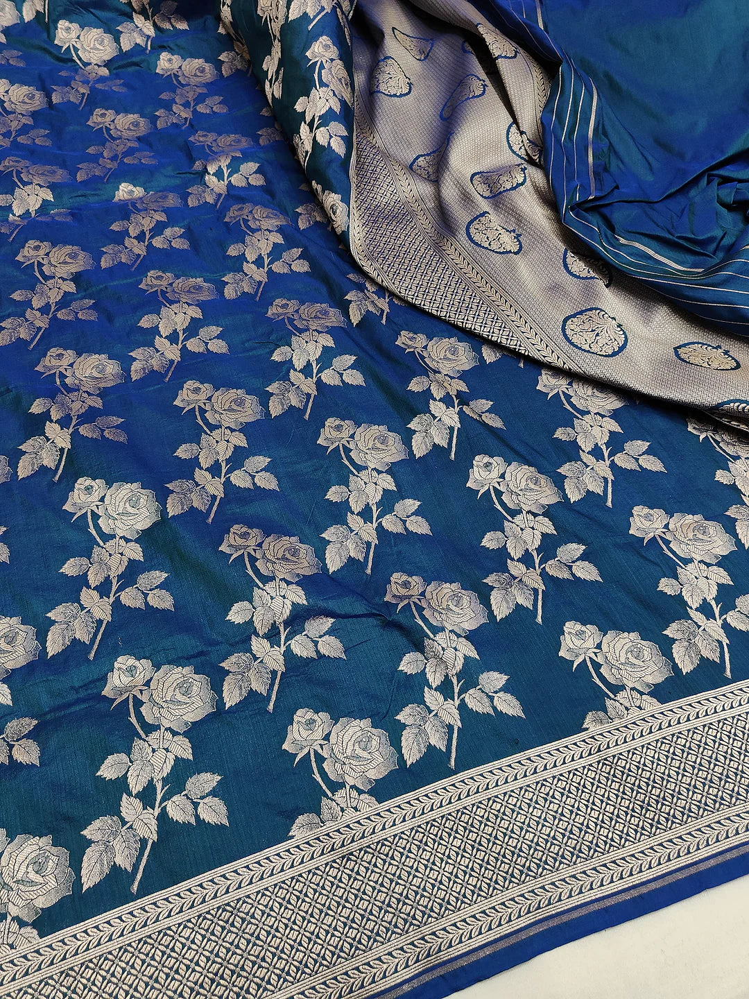 Pure Katan Silk Banarasi Saree | Peacock Cobalt Blue Jaal | Gold Zari Weave | GI Tagged | Silk Mark Certified | KATAN BANARAS