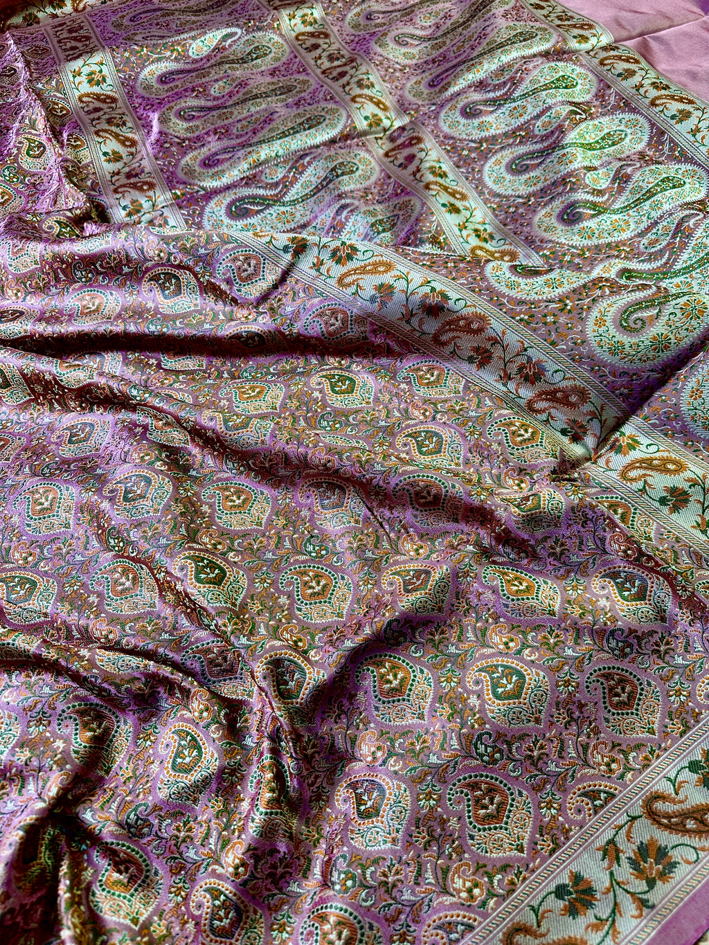 Rose Pink Pure Banarasi Handloom Jamawar Tanchui Kadhwa Interlocked Weaved Saree