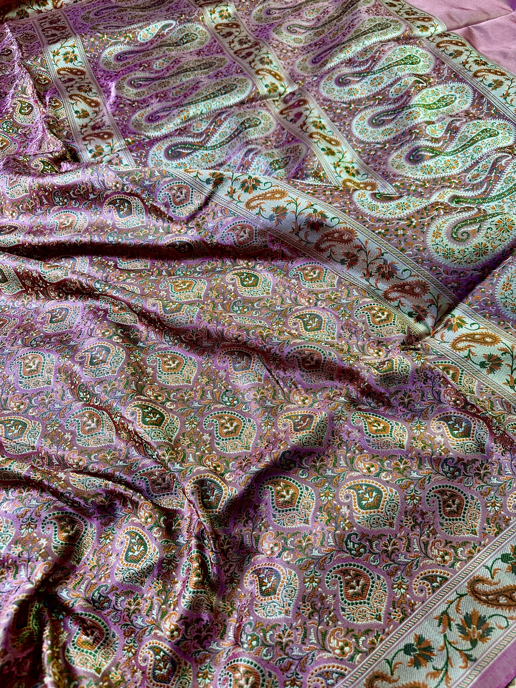 Rose Pink Pure Banarasi Handloom Jamawar Tanchui Kadhwa Interlocked Weaved Saree